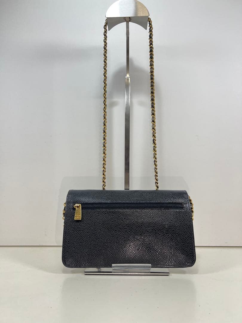 CHANEL ブラックレザー チェーンウォレット バッグ