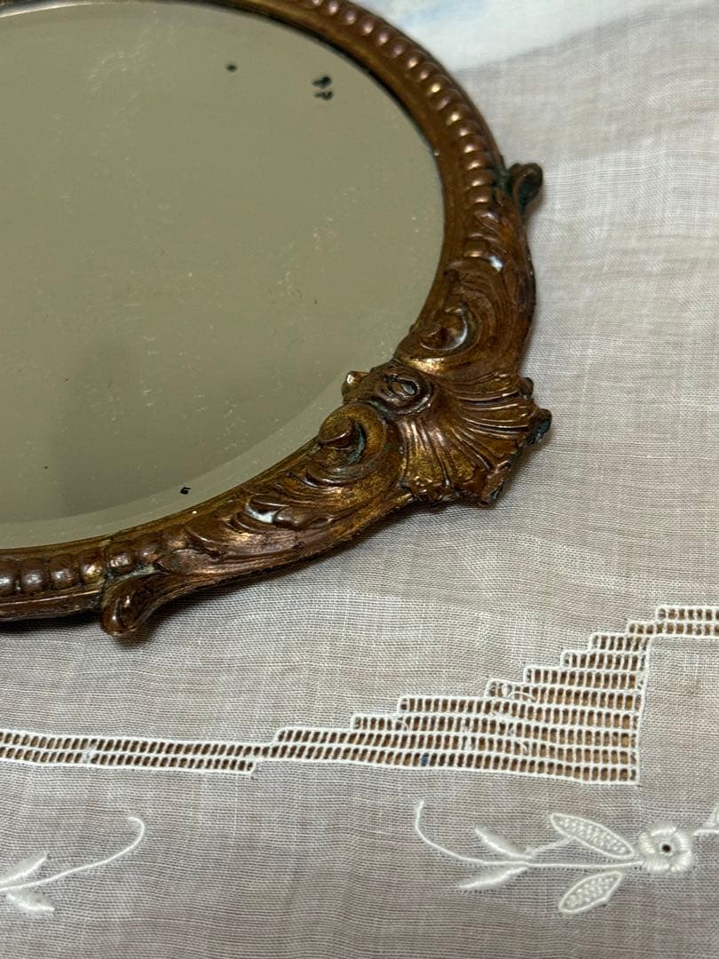 フランス アンティーク ヴィンテージ 鏡 花柄鏡 アンティークミラー