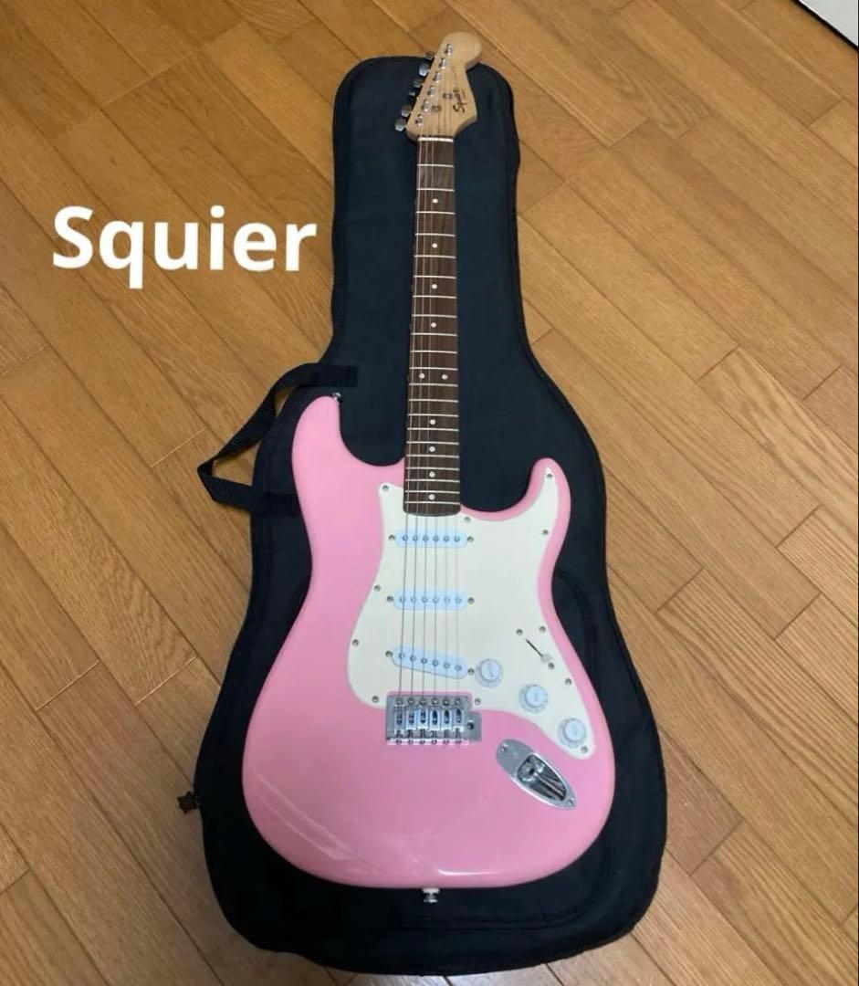 Squier Stratocaster ギター ピンク ホワイト バンド 初心者