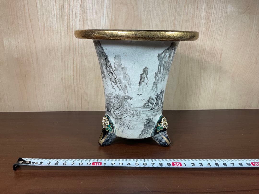 時代物蘭鉢」 山水図盆栽植木鉢
