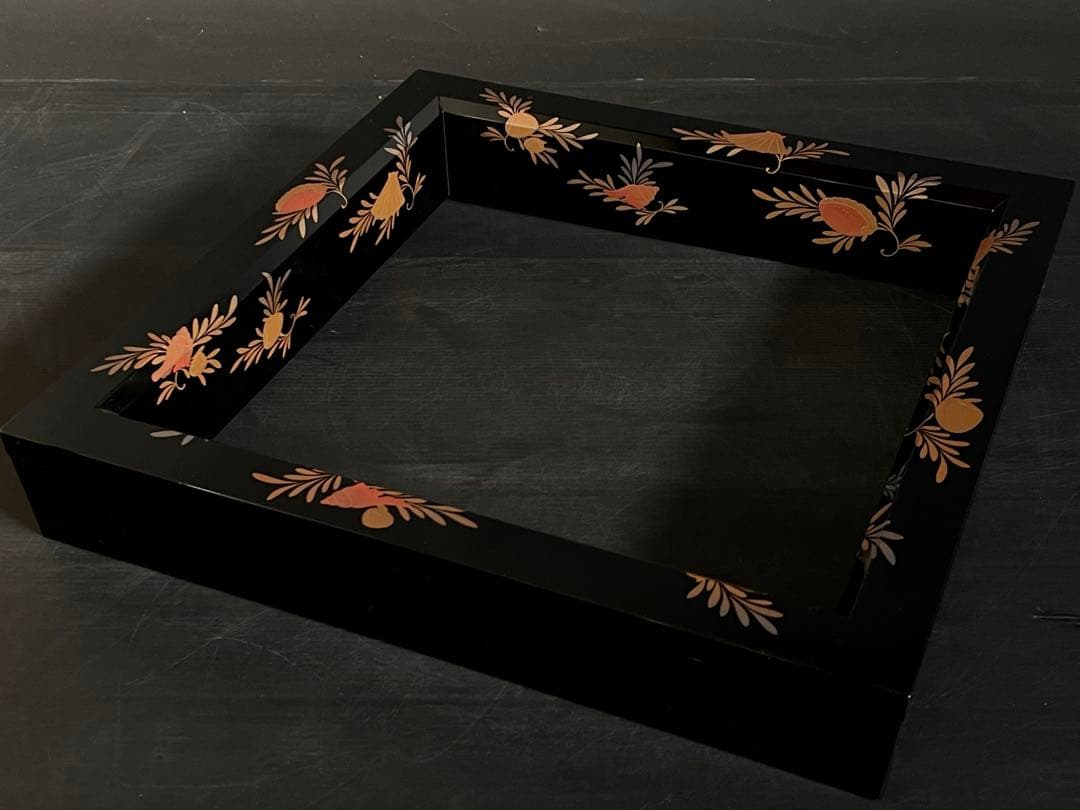 母」 海松貝 蒔絵 真塗 炉縁 平安蒔絵師 一瓢斎 共箱 茶道具（113D①