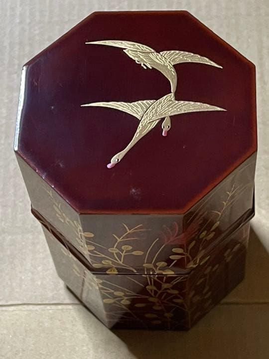 中村宗悦 萩に雁 紅溜塗 八角形