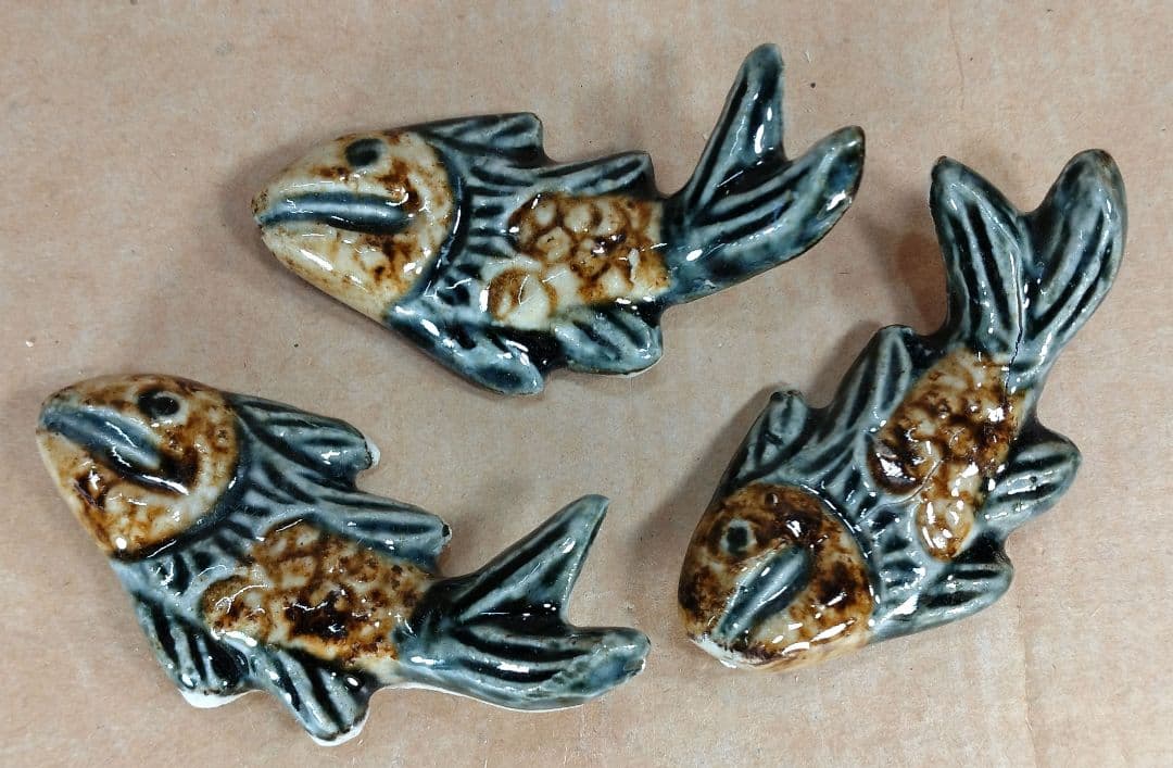 金城次郎 魚箸置(3点一組）共箱 栞 人間国宝 美品 壷屋焼 やちむん