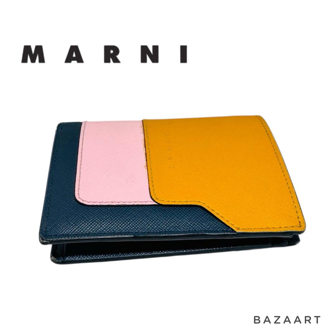 MARNI マルニ 二つ折り財布 ネイビー ピンク オレンジ バイフォールド