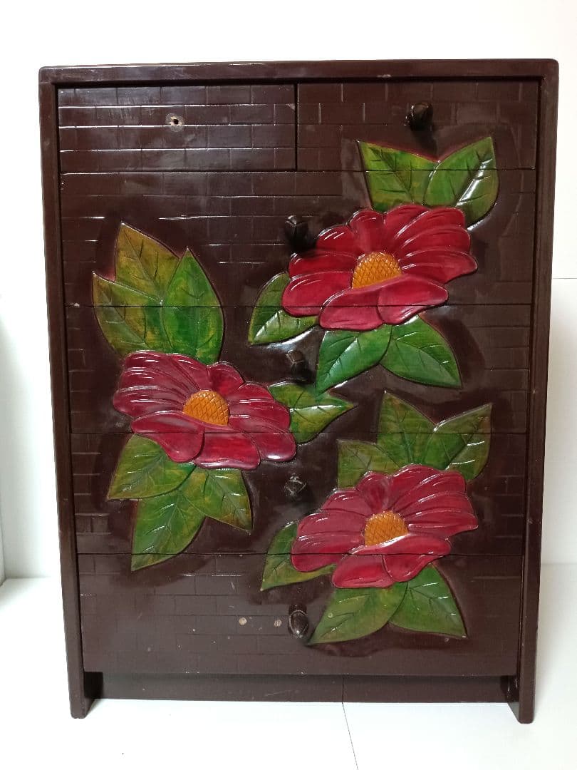 鎌倉彫り 椿 ツバキ ミニ箪笥　5段式　引き箪笥　ミニタンス　和箪笥　木製 鎌倉彫り 椿 ツバキ ミニ箪笥 5段式 引き箪笥 ミニタンス 和箪笥 木製 鎌倉