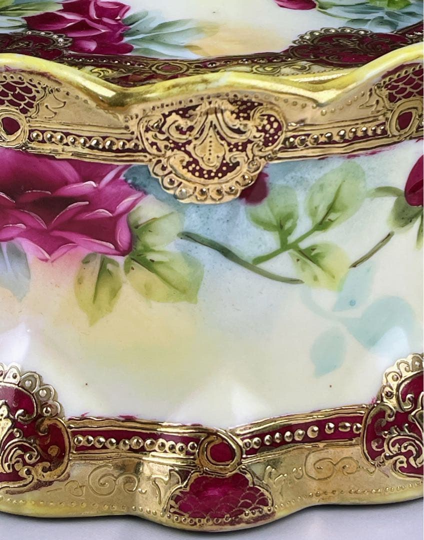 希少】オールドノリタケ 約23cm 薔薇紋 ビスケットジャー メープルリーフ