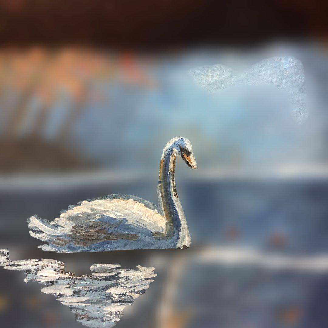 神秘的な森の湖にいる白鳥 水彩画 絵手紙 原画 - メルカリ