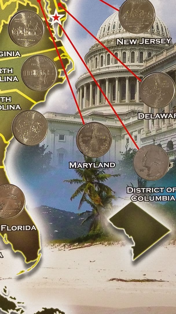 ☆。アメリカ25セントクォーター50州記念コインアルバム(コイン56枚在中)。