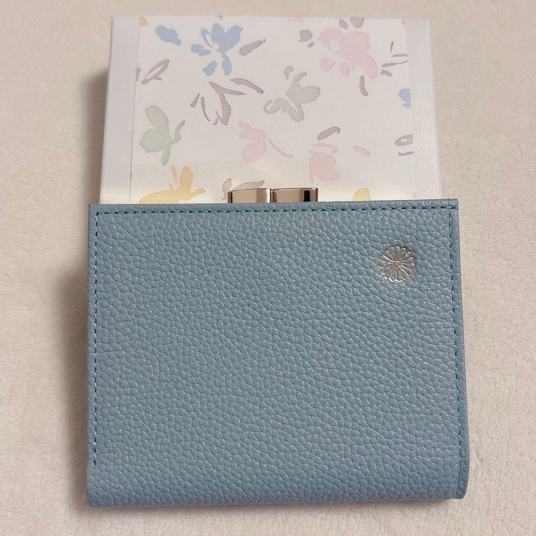 皇居 がま口 財布 二つ折り財布 ブルー 水色 皇居限定品 二つ折り財布