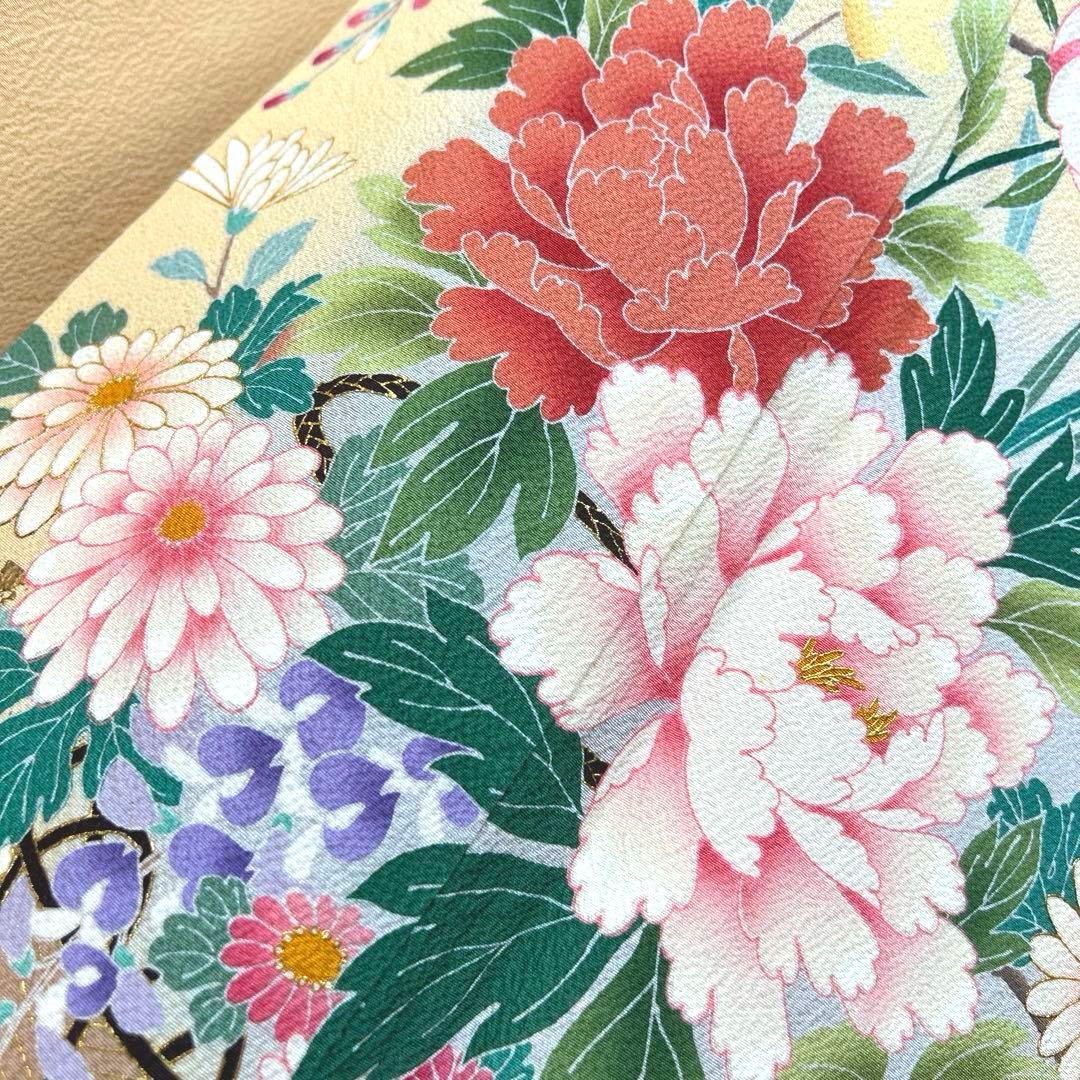 348 振袖フルセット 正絹 クリーム 黄色 金彩 小柄さん 正統派 お上品