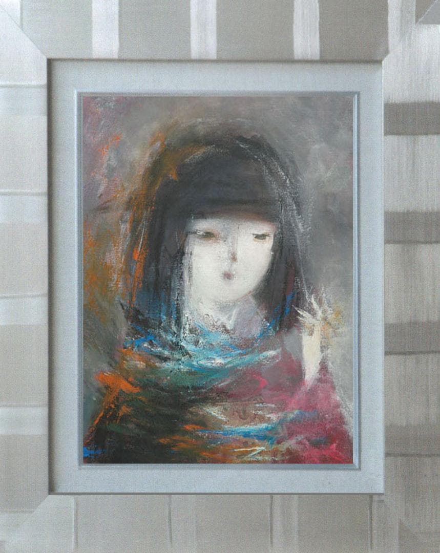 油絵 絵 絵画 インテリア 額付(黒) F6-050513 人物 女性像