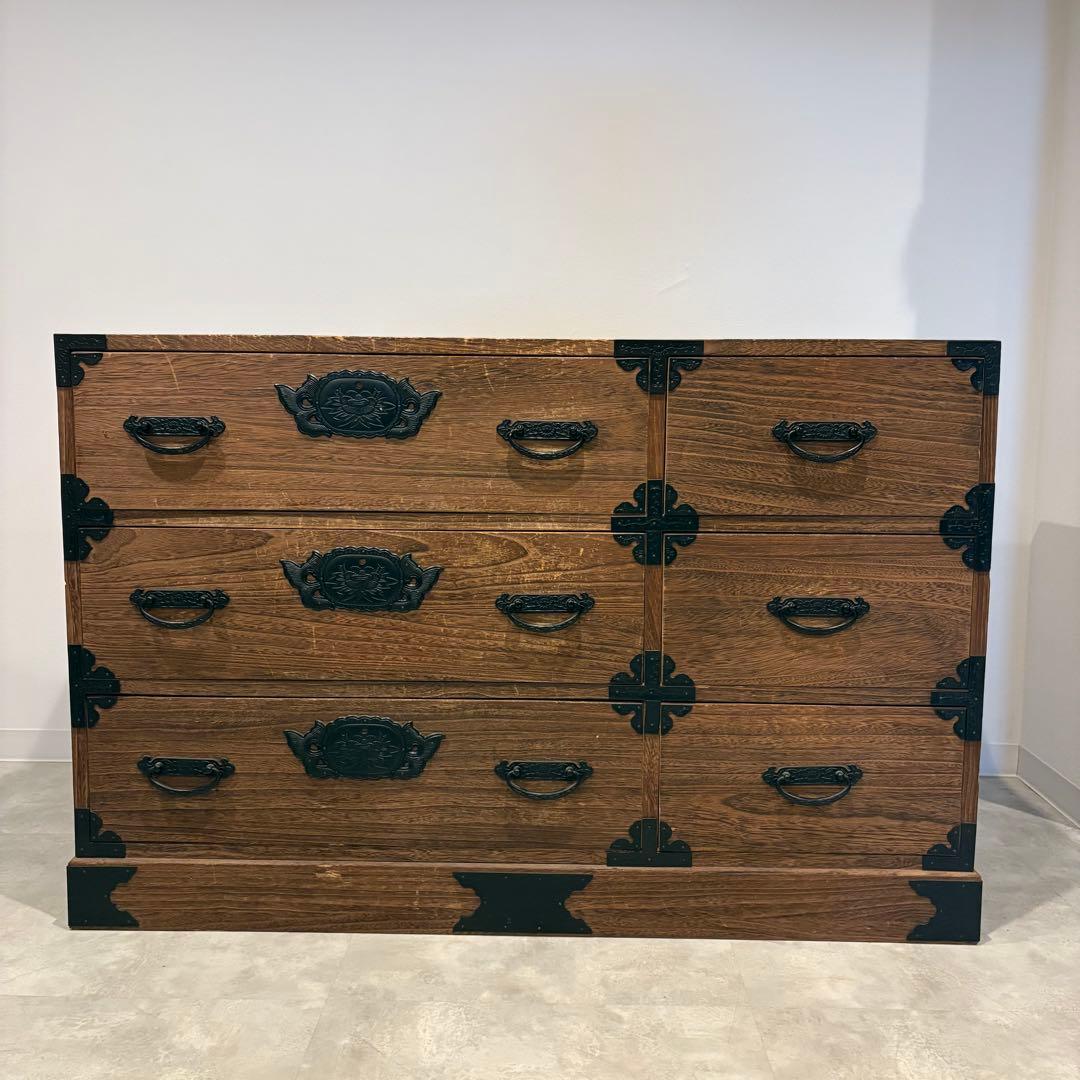 和箪笥 チェスト 3段6杯 桐箪笥 金属装飾有り