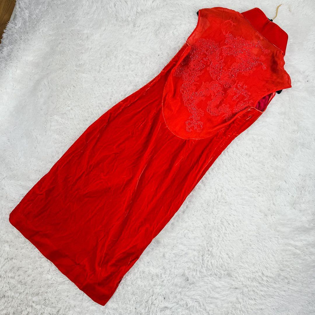 シャンハイタン　30周年記念　ロングワンピース　ベロア　チャイナドレス　赤　S