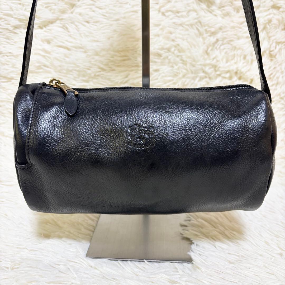 ✨美品✨希少 イルビゾンテ ショルダーバッグ 斜め掛け 筒型 レザー ブラック