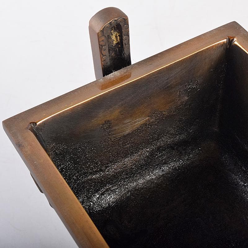 高岡銅器 米田陵山作 鋳銅 獅子摘 四方香炉 鼎 M R7650