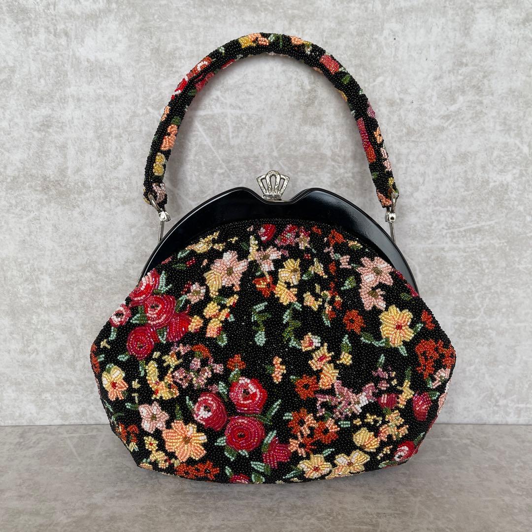 ⭐️一点物⭐️ 総ビーズバッグ 和装 手刺繍 総柄 花柄 がま口 着物 成人式