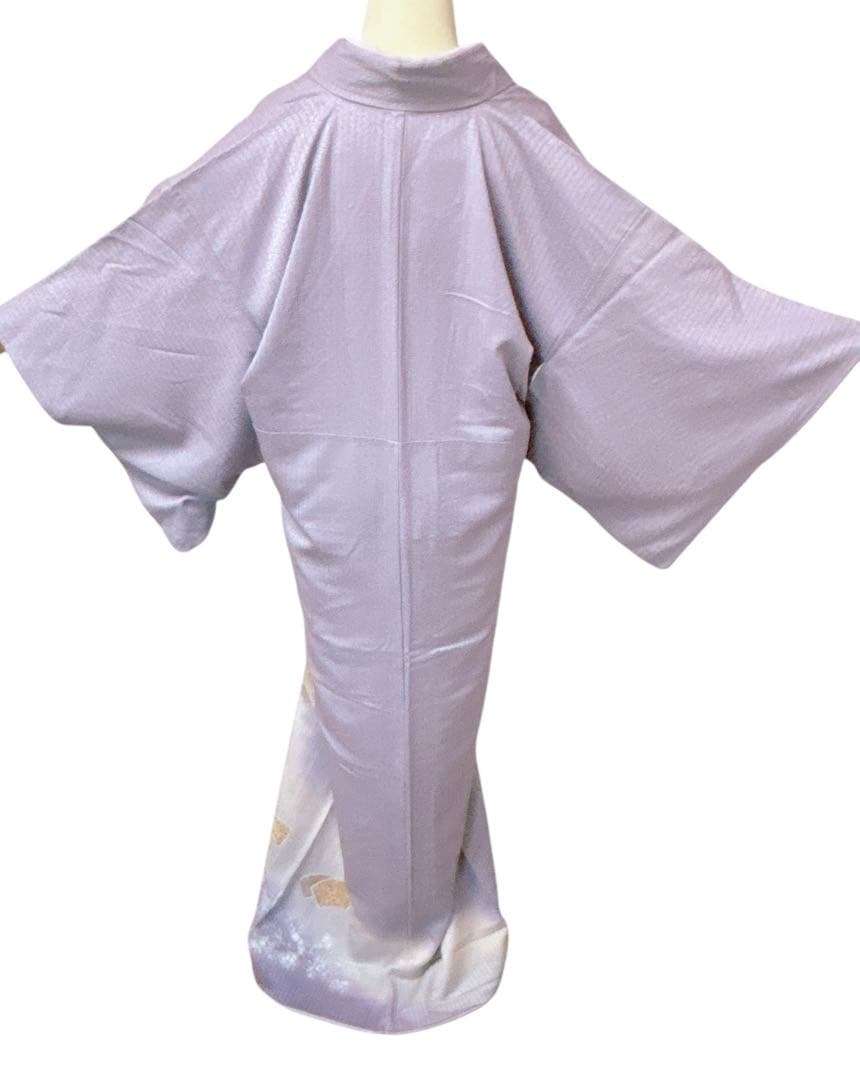 AA8美品 着物 袷 付け下げ刺繍 シワト 薄紫 正絹 暈し 手縫い仕立て 美