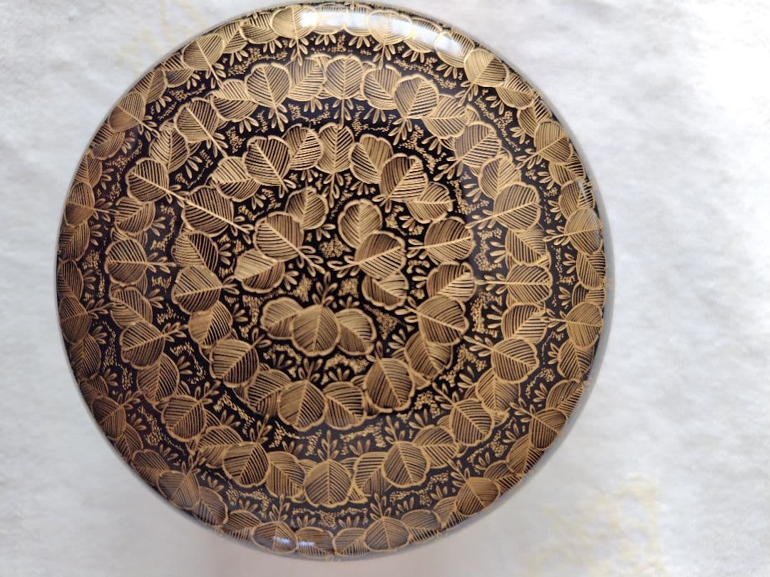 輪島塗　前志芸男　沈金桐模様　黒塗棗