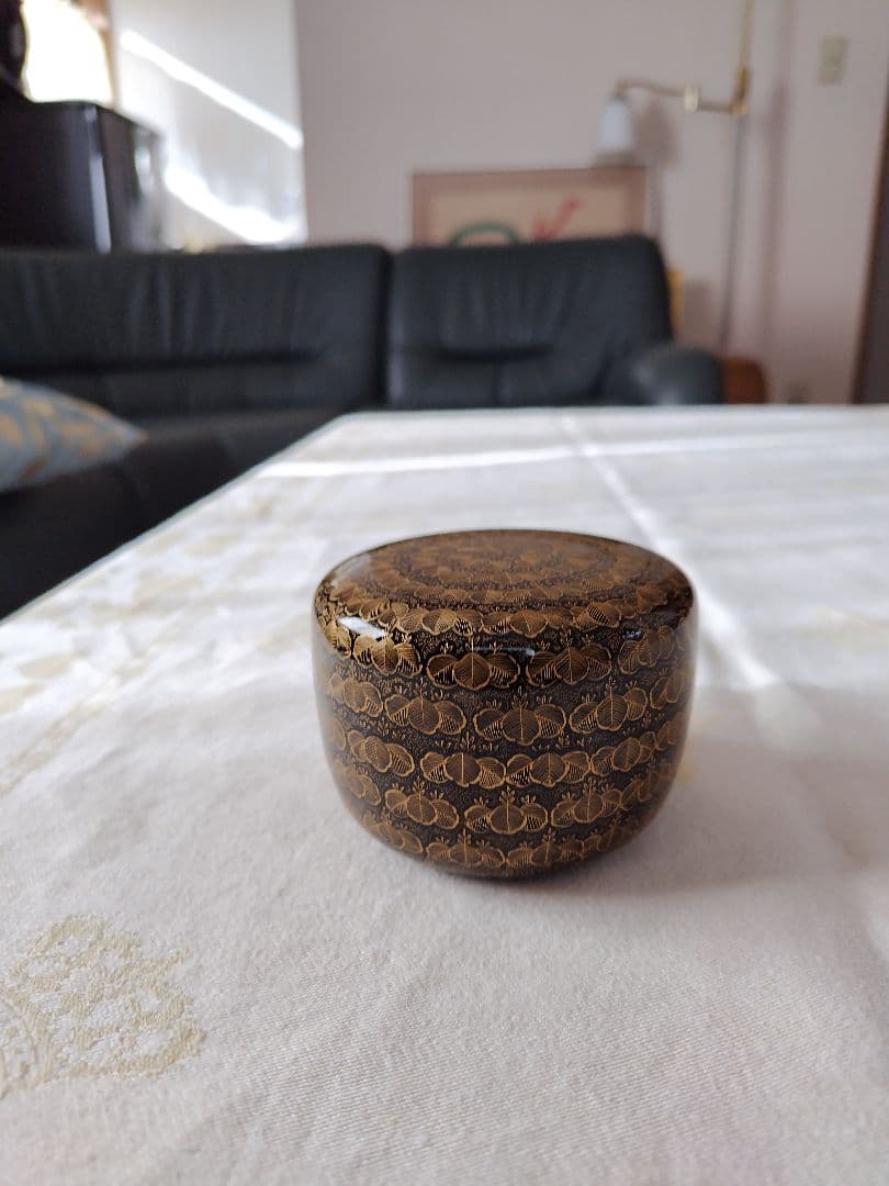 輪島塗　前志芸男　沈金桐模様　黒塗棗