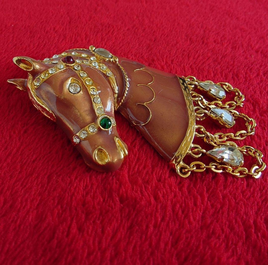 ヴィンテージブローチ 70〜80s 馬 ホースモチーフ 宝石カラー硝子 C72