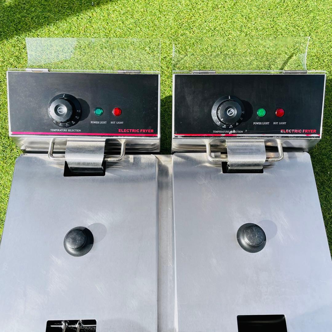 業務用 電気フライヤー 2槽タイプ／バスケット1個／動作良好