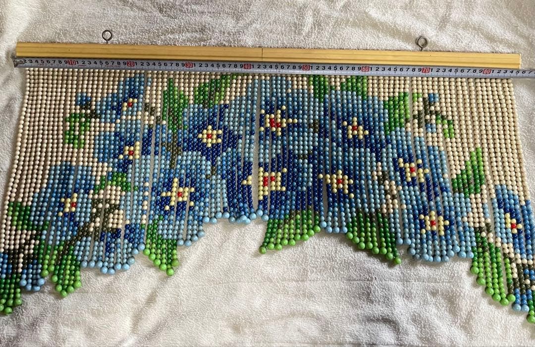 昭和レトロ】【希少】ビーズのれん 青い花 デザイン