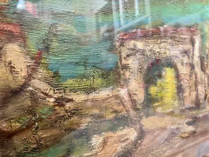 田中修 サンジェニイエスの古い塀 油絵15号 新制作会員 物故画家