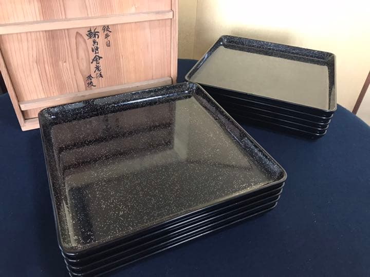 懐石道具 輪島塗 黒塗銀平目 会席膳 オファー 5客 木製漆器 【京田造】 （