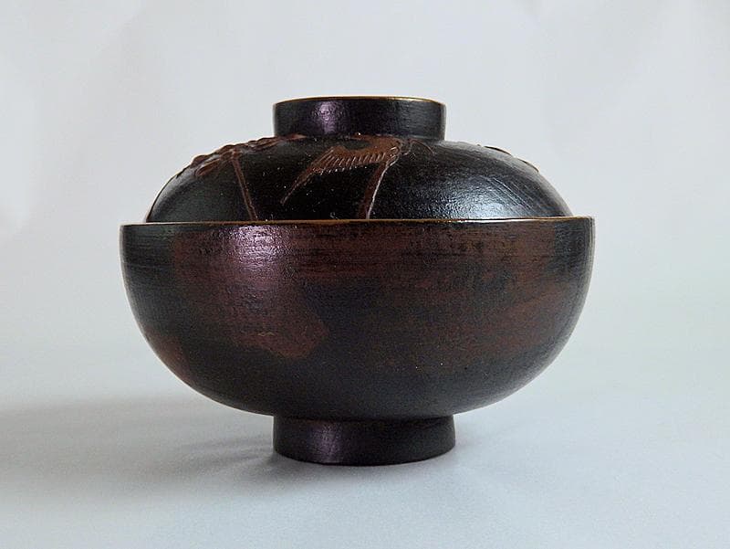 漆螺鈿　梅に鶯の図　吸い物椀　木製品　３客　A-fbnb