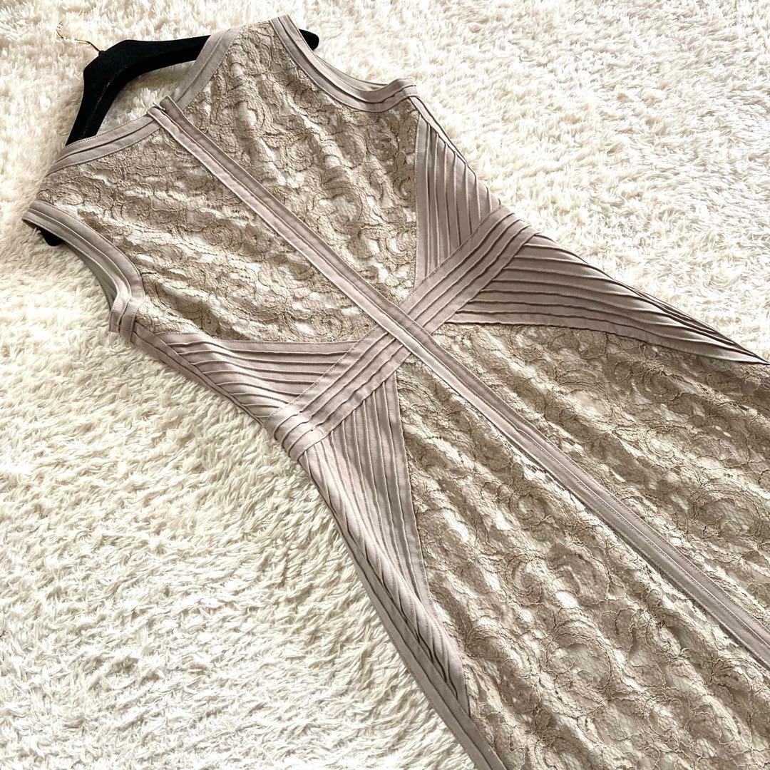 【美品 大きいサイズ12】タダシショージ 総レース ピンタック ロングドレス