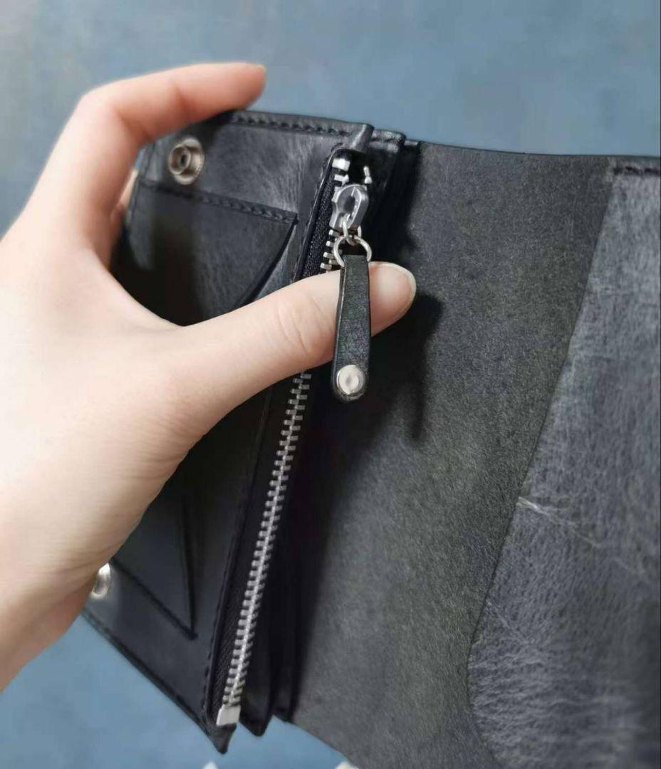 ヌメ革トラッカーウォレットミドル 3層 イタリアンレザー ハンドメイド手縫