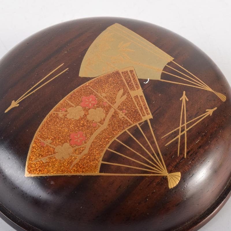 茶道具　荒木省山造　紫檀製　金蒔絵扇松葉文　香合　共箱　M　7146