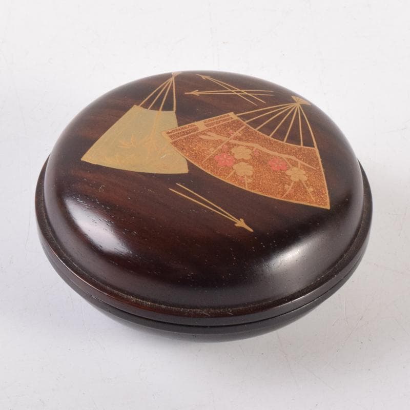 茶道具　荒木省山造　紫檀製　金蒔絵扇松葉文　香合　共箱　M　7146