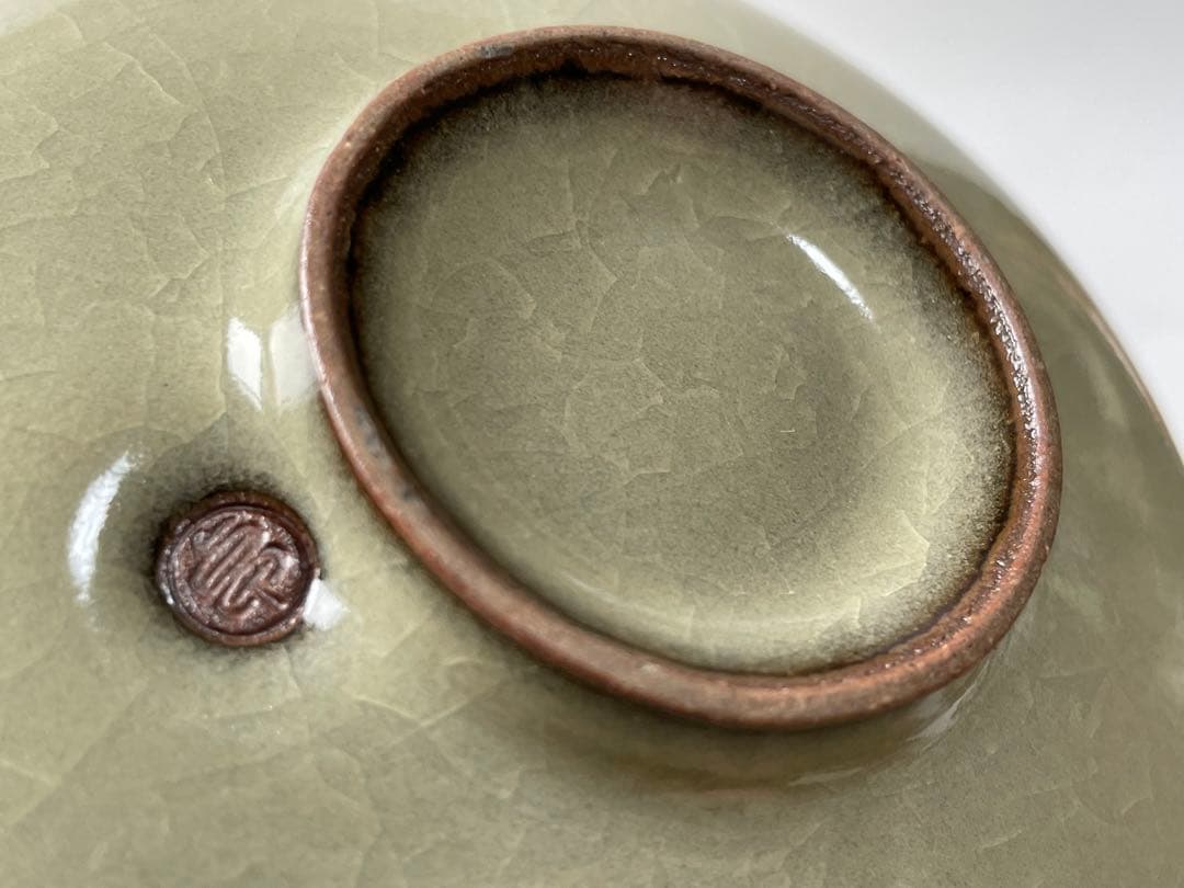 陶芸家　作家物　原口卓士　米色瓷　茶碗　米色青磁　青磁　茶碗　共箱