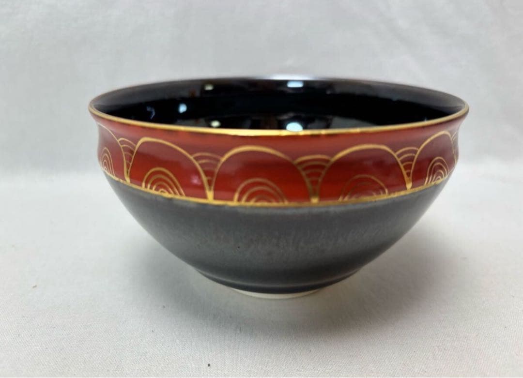 茶道具 黒塗天目台 瑞雲作 金彩波絵 天目茶碗 、竹台子、煙草盆、