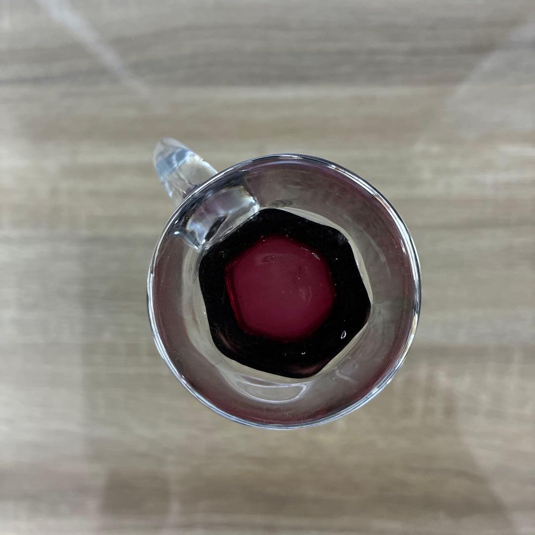 骨董 時代 希少金赤ガラス 取手付き プレス調 アイスクリームコップ