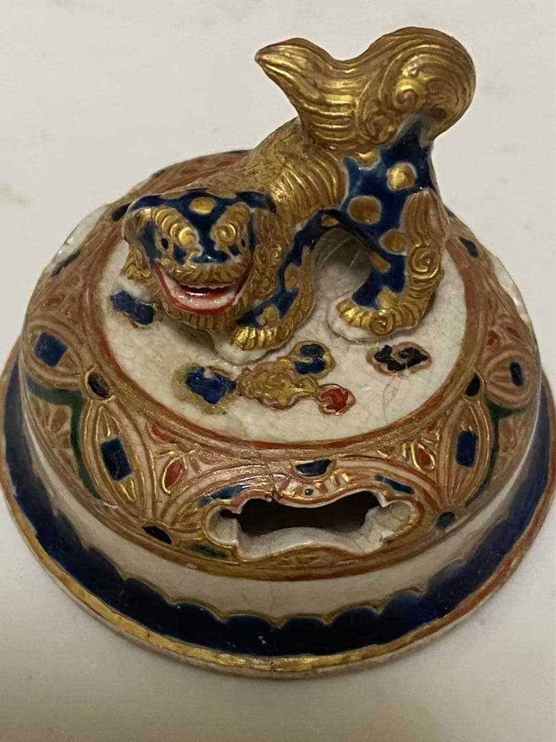 薩摩焼 丸十字薩摩 明治期 香爐 金彩花草文 金襴手 美術品