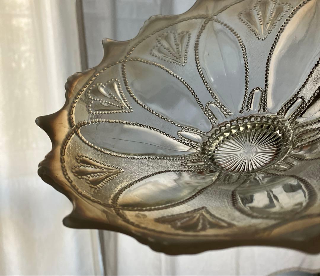 イギリスアンティーク ノースウッド オパールセントガラス大型コンポート