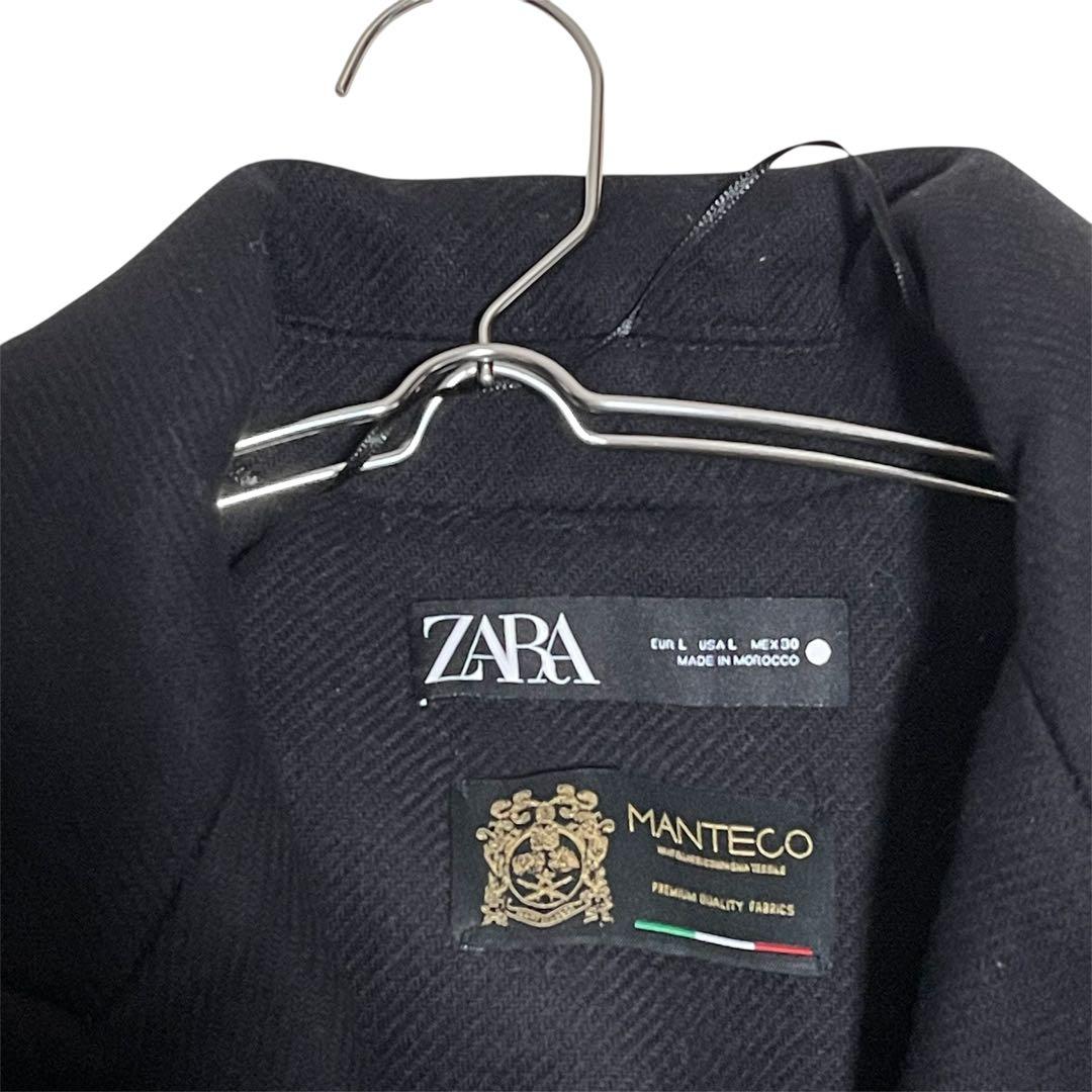 美品】ZARA ダブルブレスト ウールコート マキシ丈 マンテコ生地 黒 L