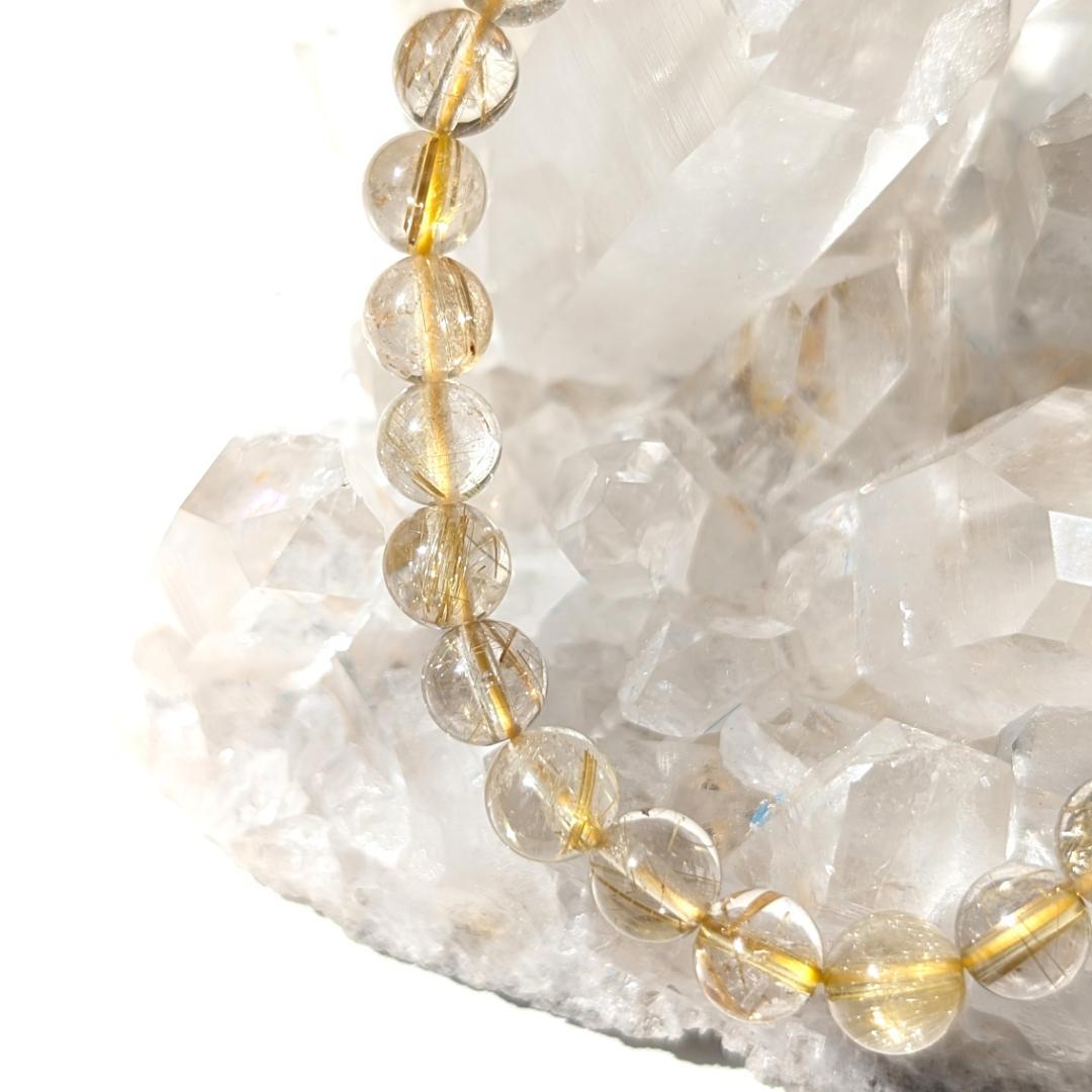 sk　透き通るクォーツと黄金ルチルが美しい 金針水晶ブレスレット 7mm