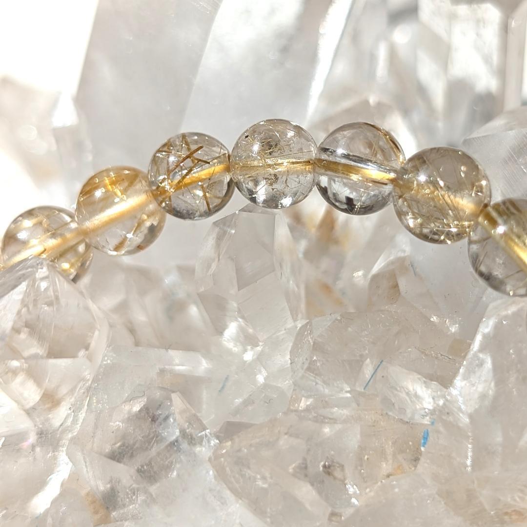 sk　透き通るクォーツと黄金ルチルが美しい 金針水晶ブレスレット 7mm