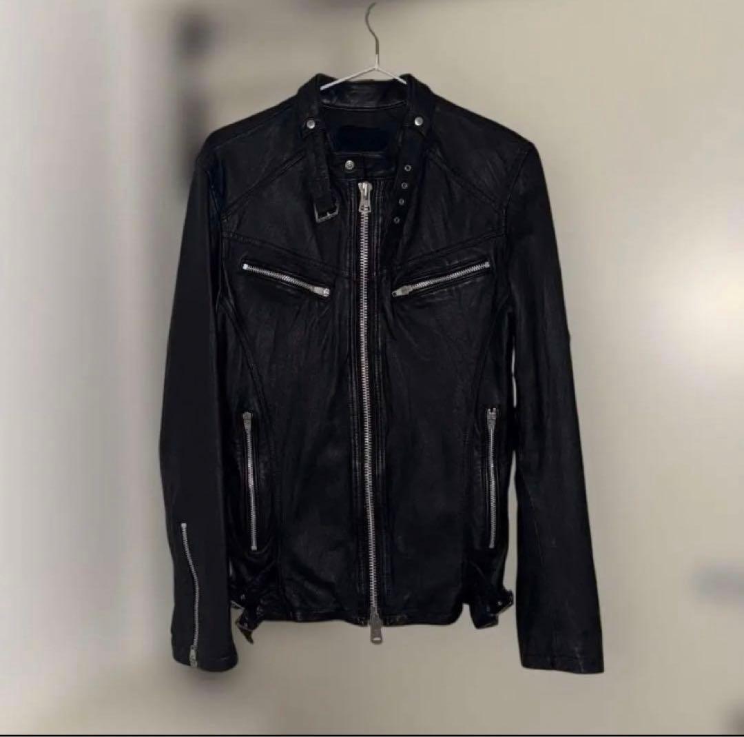 00's archive zip black leather jacket