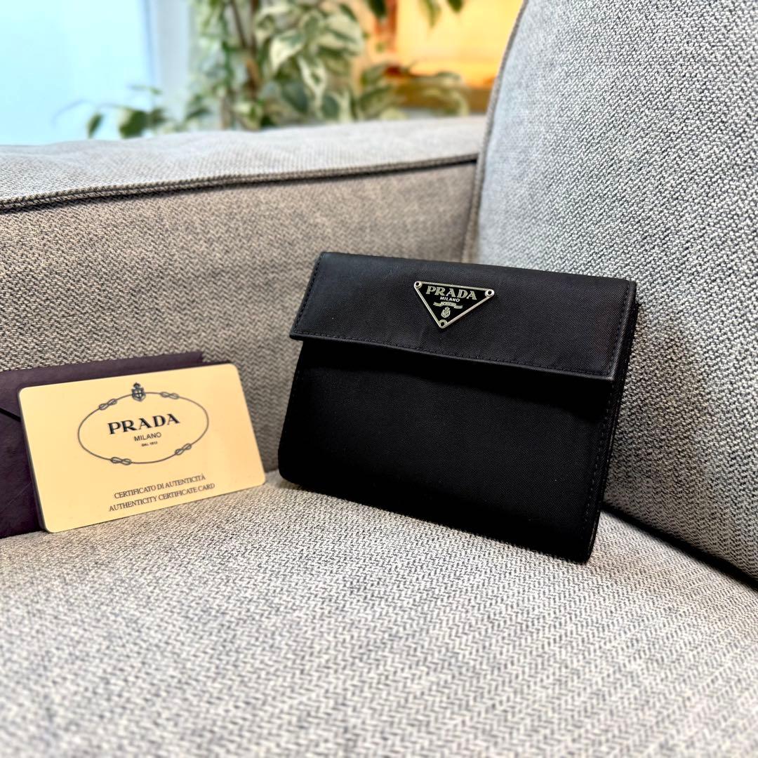 PRADA プラダ テスート ナイロン コンパクトウォレット ブラック