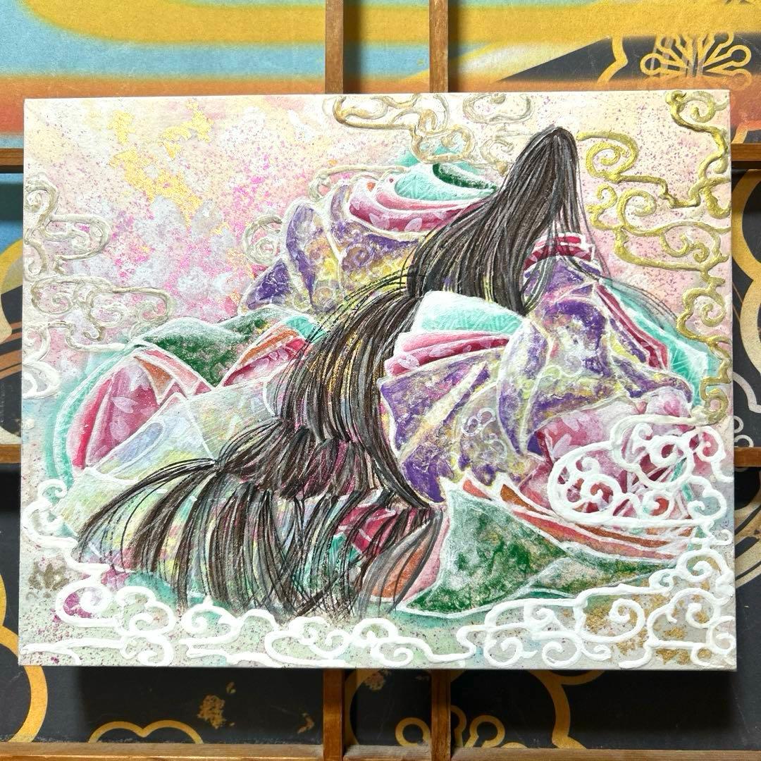 吉祥日本画 「桜敷く夢うつつ」　幸福の童子姫