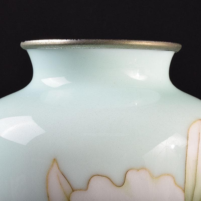 七宝焼　安藤七宝店　花文　花瓶　唐木台　時代箱付　M　R9165