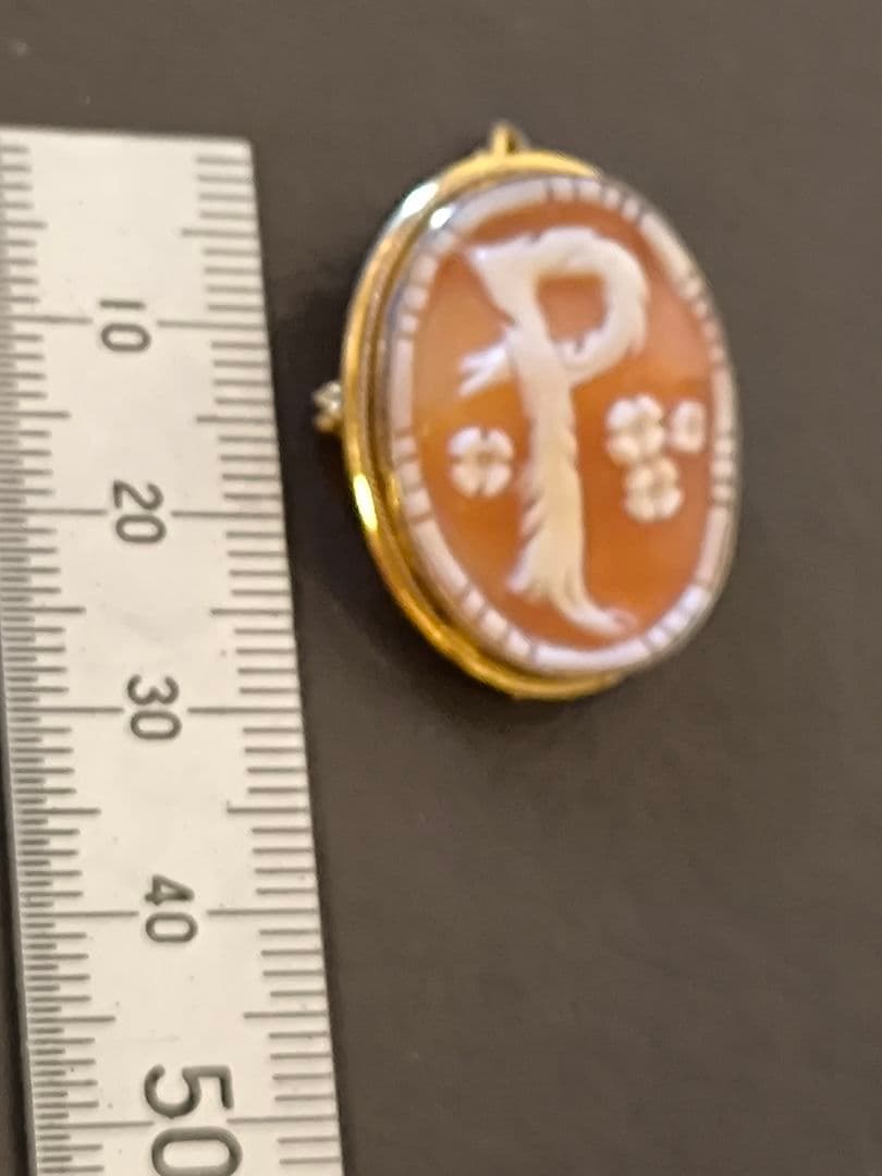 イニシャル P カメオ イタリア製 925 シルバー ブローチ