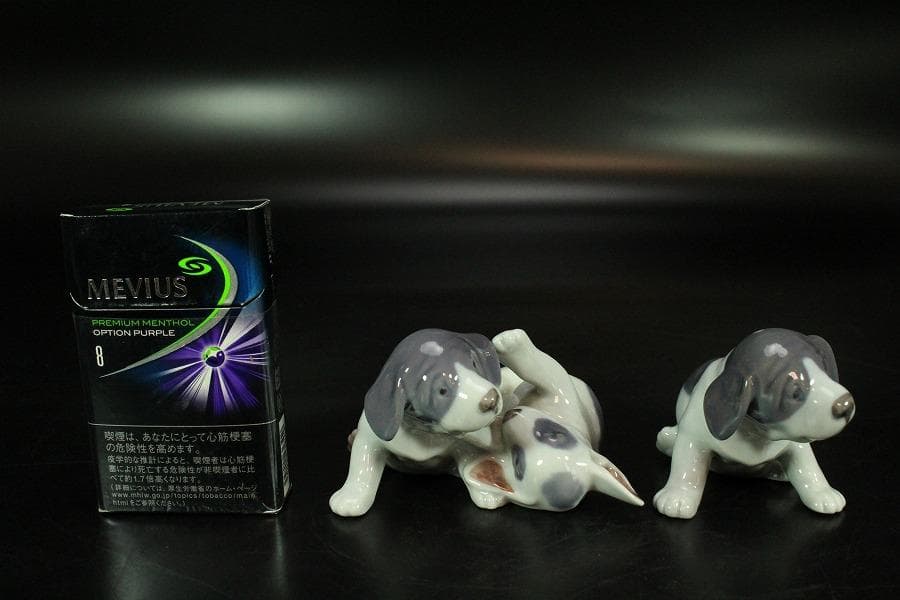 可愛い 遊犬 置物 二件揃い アンティーク(K-A201)
