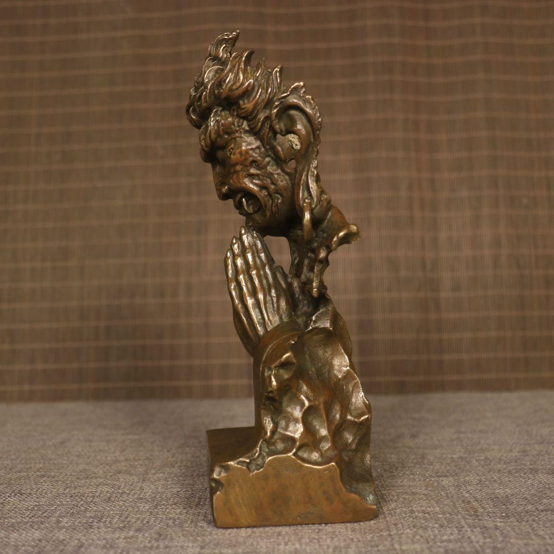 銅 細工 釈迦如来仏仏像 事務デスクトップ机 茶室 茶寵 置物 装飾品 工芸品