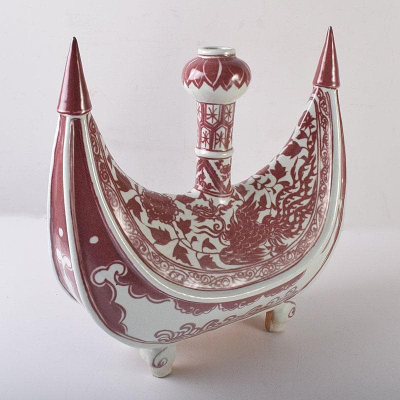 中国 釉里紅 四足水注 扁壷 M 7325C 中国 釉里紅 四