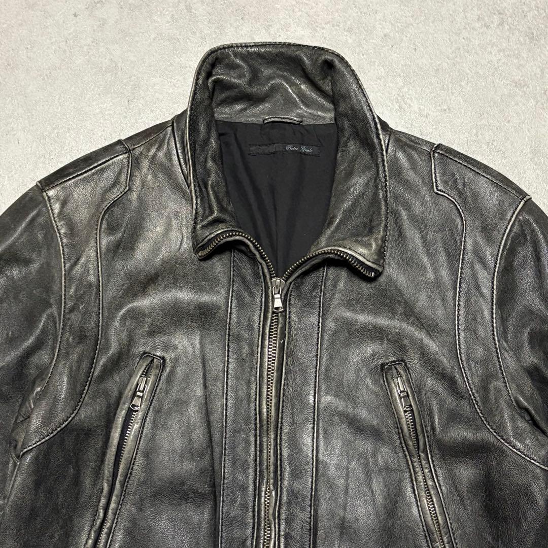 レトログレードライダースレザージャケット シングルダブルジップL 黒